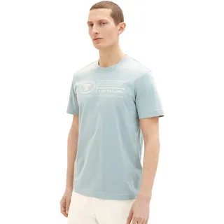 TOM TAILOR Herren Basic T-Shirt mit Print aus Baumwolle, light ice blue, S