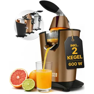 LEBENLANG Saftpresse elektrisch 600W - Inkl. Edelstahlkegel & BPA-Frei I Hohe Ergiebigkeit I Orange Juicer Press Zitronen Orangenpresse Zitruspresse Zitronenpresse Orangensaftpresse