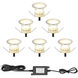Smavolt 6er Set LED Bodeneinbaustrahler für Außen, IP67, 6x 0.6W Ø32mm 12V, 3K warmweiß, wasserdicht Mini Terrassen Einbaustrahler, Terrassenbeleuchtung für Küche Garten Gehweg Wegeleuchten
