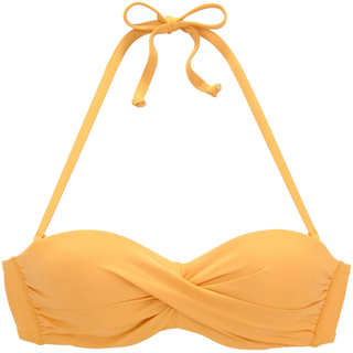 Bügel-Bandeau-Bikini-Top S.OLIVER "Rome", Damen, Gr. 34, Cup A, gelb, Polyamid, unifarben, Bikini-Oberteile Bügel-Bandeau-Bikini-Top, in Wickeloptik, Topseller