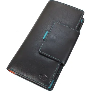 Christian Wippermann XXL Bunte Leder Brieftasche Damen Geldbörse im Hochformat Rindleder - Schwarz