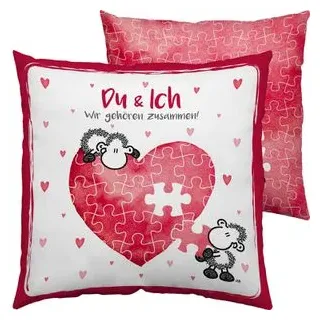 SHEEPWORLD Kissen Motiv Du und ich 40 x 40 cm Rosa/Mehrfarbig