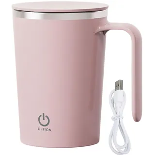 Inscrip Selbstrührender Becher, 400 Ml, Wiederaufladbarer, Automatisch Rührender Kaffeebecher aus Edelstahl, Elektrischer Magnetischer Rührbecher Mit Deckel Für Kaffee, Tee, Milch, Kakao (Rosa)