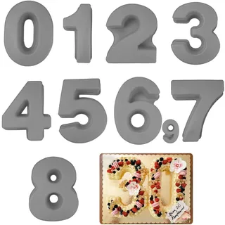 MytaYt 9 Stück Verdickt Silikon Zahlen Kuchenform - 10 Zoll Groß für Geburtstag, Hochzeit, Jubiläum, Party - 25cm Backform