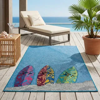 Sansibar Sylt Outdoorteppich Rantum Beach 100x200 cm , Blau , Textil , Wasser/Strand/Meer , Rechteckig , 100x200 cm , Oeko-Tex® , für Fußbodenheizung geeignet , Teppiche und Böden, Teppiche, Outdoorteppiche