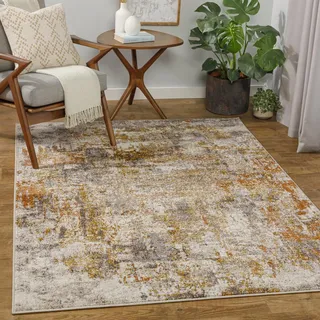 Livabliss Tervel Abstrakter Teppich, Wohnzimmer, 160 x 213 cm, Esszimmer, Lounge, Küche, Schlafzimmer, moderner Marmorteppich, weich, luxuriös, pflegeleicht, mittelflorig, großer Teppich, Orange,