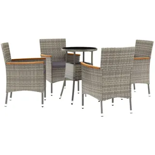 vidaXL 5-tlg. Garten-Bistro-Set mit Kissen Grau Poly Rattan - Grau