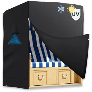 riijk Winterfeste Strandkorb Schutzhülle Winterfest 600D Oxford Gewebe Gartenmöbel Abdeckung Strandkorbhülle wasserdicht und UV beständig 135 cm breit