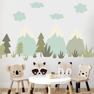 GRAZDesign Wandtattoo Set Berge & Wald – Bäume, Wolken & Naturmotive fürs Kinderzimmer