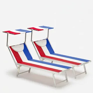 2er Set professionelle Liegestühle Strandliegen Sonnenliegen aus Aluminium für den Strand Santorini Europe - Frankreich