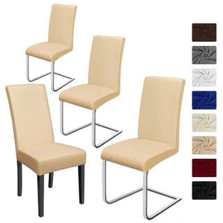 BalladHome Stuhlhussen 4 Stück, Stretch-Stuhlbezug Elastische Moderne Husse Elasthan Stretchhusse Stuhlbezug Stuhlüberzug Bi-Elastic Spannbezug Universal Pflegeleicht und Langlebig (4 Stück, Beige)-J