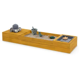 Muddy Buddy Holzsandkasten Space Saver mit Matschwanne und Staufach gelb