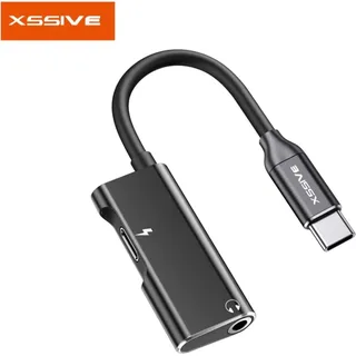 COFI Adapter Audio Konverter Typ-C auf Minijack 3.5mm + Typ-C Adapter Anschluss Converter schwarz - Schwarz
