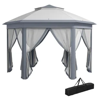 Outsunny Faltpavillon, Kaffee+Beige+Braun, Metall, Polyester , Grau , 405x285x405 cm , Sonnenschutz, Pavillons