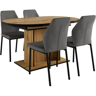 OTTO home "Basel, Tischgruppe mit 4 Stühlen, Esstisch ausziehbar 140 - 180 cm", Set, Ottos DAUERTIEFPREIS, 5 Stk. tlg. BESTSELLER, Sitzgruppe, Tisch, Stühle, ovale Tischplatte, Säulentisch,