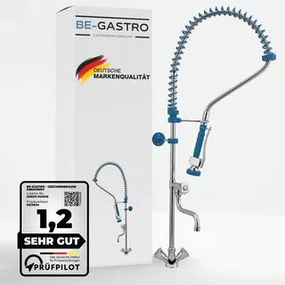BE-GASTRO® I Profi Gastro Geschirrbrause Einloch "Premium" Drehgriff blau inkl. Wasserhahn, Mischbatterie & ergonomischem Drehgriff I Gastrobrause Spültischarmatur mit Zubehör, Gastronomie Armatur