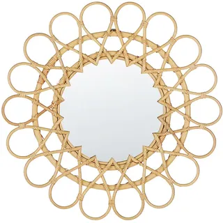 Beliani Wandspiegel Rattan natürlich Sonnenform 60 cm Babai , Naturmaterialen , Rund , 60x60x3 cm , Spiegel, Wandspiegel