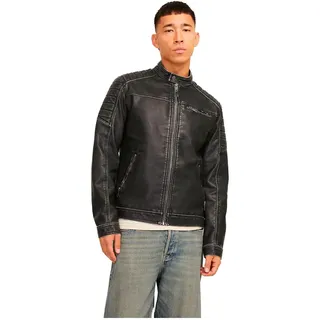 Jack & Jones Rocky Lederjacke - Black / Washed Pu - M