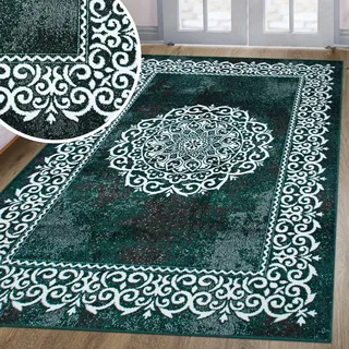 Teppich OTTO HOME "Dafna" Gr. 4, dunkelgrün, B:160cm H:9mm L:230cm, Kunstfaser, Teppiche, Teppich, Orient-Optik, Vintage Design, Kurzflor, pflegeleicht, dezenter Glanz