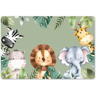 OnlyWow© Platzsets Abwaschbar 1-Teilig Tischsets Platzdeckchen Platzset | 45x30 cm - Unterlage Tischset Esstisch Edle Tischunterlage Placemat Tiere - Aquarell - Kind - Natur