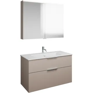 burgbad Eqio Set, bestehend aus Spiegelschrank, Keramik-Waschtisch Slim und Waschtischunterschrank, Breite 1020mm, SHCP102F6583C0001G0146, Farbe: Lichtgrau Matt / Lichtgrau Matt, Griff Chrom G0146