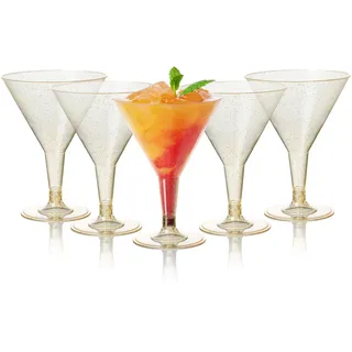 MATANA 48 Plastik Cocktailgläser mit Goldglitter, Martini Gläser Kunststoff, 210ml - Mehrweg Plastikbecher - Margarita Gläser, Cocktail Becher für Partys, Geburtstagen, Hochzeiten