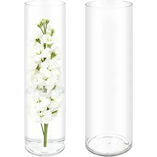 Olrla 2 Teiliges Set Transparente Acryl Blumenvase, Bruchsichere Kunststoff-Zylindervase für Blumenarrangements, Hochzeits-Mittelstücke, Heimwerken (40 x 10 cm und 40 x 12 cm)