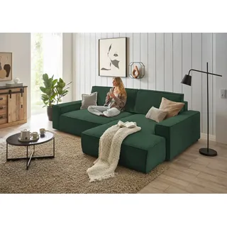 Home Affaire Ecksofa »NEU: SHERWOOD XXL 284, Big-Sofa L-Form, tiefe Sitzfläche 95 cm, Cord« Recamiere rechts/links, als Schlafsofa stellbar, Cord u. Leinenoptik, grün