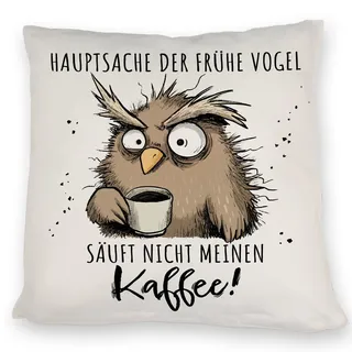 speecheese Kissen Eule Spruch Früher Vogel soll Nicht Kaffee Saufen | Perfekt für Arbeit Büro und Morgenmuffel - Ideal für kollegiale Kaffeesüchtige und den Chef