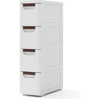 COSTWAY Nischenschrank schmal, Nischenwagen Aufbewahrungsschrank, Nischenregal mit 4 Schubladen und Rädern weiß - Weiß