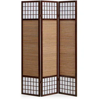 Homestyle4u Paravent 3-tlg. 132/175 cm Braun Bambusstreben , Holz , 132x175x2 cm , Wohnzimmer, Raumteiler, Paravents