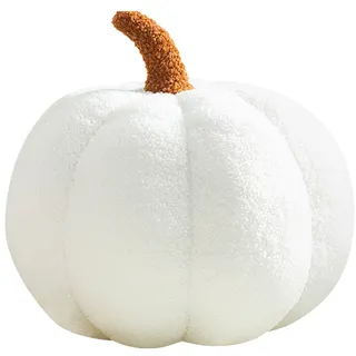 HIULLEN Kürbis Kissen, 20CM 3D Plüsch Kürbis Dekokissen Kopfkissen, Herbst Pumpkin Pillow, Halloween Plüsch Kürbis Kissen für Erntedankfest Halloween Schlafzimmer für Kinderzimmer Sofa Deko(Weiß)