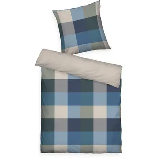 Tom Tailor Flanell-Bettwäsche, 70x90 cm + 140x200 cm, 100% Baumwolle/ Flanell, Mit Wendemotiv und farbigem Markenreißverschluss, BOLD MOSAIC Blau, Grün (Navy & Forest)