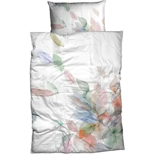 Traumschlaf Mako-Satin Bettwäsche Ephemere Multi – zartes Aquarell Blattdesign – 100% Baumwolle in glatter Satin-Qualität – weich und atmungsaktiv – 135x200 cm + 80x80 cm
