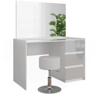 Vicco Schminktisch Marla, 120 cm mit Spiegel und Hocker, Weiß Hochglanz - Weiß