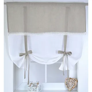 Kutti Raffrollo »Venezia« mit Stangendurchzug Raffgardine weiß natur, Leinen, blickdicht, mit Spitze, beige