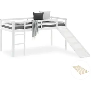 Homestyle4u Hochbett 90 x 200 cm Kiefer massiv weiß