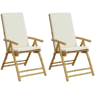 vidaXL Gartenstühle Klappbar Verstellbar 2 Stk. mit Kissen Bambus - Braun