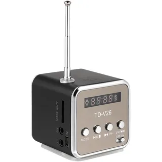 ULTECHNOVO Miniradio: Retro Radio Lautsprecher, Tragbarer Mini Digitaler Tragbarer Musik Radio, Micro/USB/FM, Digital-Display, Musik-Player (Schwarz)