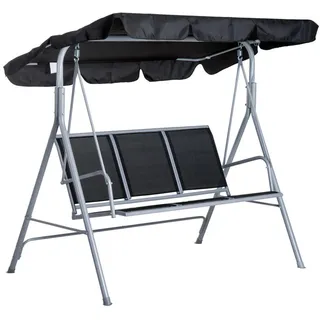 Outsunny Hollywoodschaukel, mit Dach, Metall, Schwarz+Silber, 171 x 108 x 154 cm , 108x154x171 cm , Gartenmöbel, Gartenschaukeln, Hollywoodschaukeln