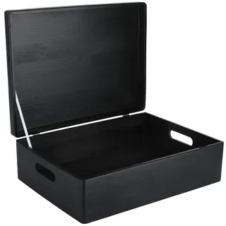 Creative Deco XL Schwarz Große Holzkiste mit Deckel Weihnachten 40x30x14 cm | (+/-1cm) | Erinnerungsbox Baby Groß Kasten Holzbox mit Deckel und Griffen Für Dokumente, Wertsachen, Spielzeuge, Werkzeuge