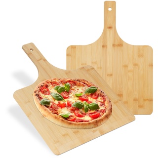 Relaxdays Pizzaschieber XXL, 2er Set, 50x38 cm, Pizzaschaufel, abgerundete Kanten, Griff, Brotschieber, Bambus, Natur