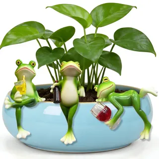 Forbabe 3 Stück Mini-Frosch Figuren Blumentopf Hänger Frösche Deko Topfpflanzen Dekorationen Gartendeko Miniteich Frosch Garten Deko für Terrassenteich Pflanzschale