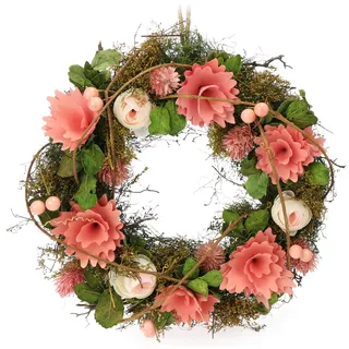 COM-FOUR® Türkranz Frühling mit Blumen aus Holz - Dekorativer Tischkranz - Kranz Deko mit Aufhänger