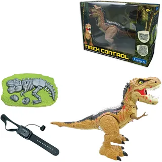 Lexibook, RC Tyrannosaurus Ferngesteuerter Dinosaurier, DINO02LXB | Bewegliche Gelenke, Gebrüll, Rauchausstoß, Lichteffekte, aufladbar, 2 Fernbedienungen