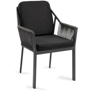 Tierra Outdoor Stapelstuhl , Schwarz , Metall, Textil , eckig , 58x81x61 cm , stapelbar , Gartenmöbel, Balkonmöbel, Balkonstühle