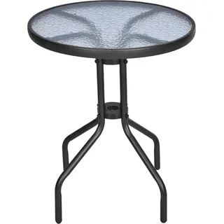 Gartentisch rund Balkontisch Ø60xH70cm aus Metall mit Sicherheitsglas, ideal für Garten & Balkon - Schwarz