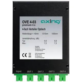Axing OVE4-03 Optischer 4-fach-Verteiler Zur Verteilung optischer Signale Mit SC/APC-Buchsen OVE00403 OVE 4-03