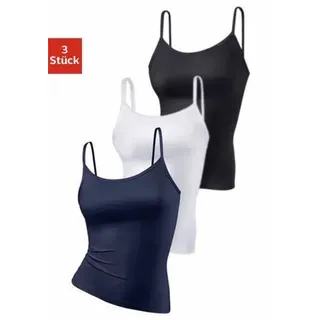 Unterhemd, Damen, Gr. 44/46, N-Gr, blau (marine, schwarz, weiß), Single Jersey, Obermaterial: 95% Polyamid, 5% Elasthan (LYCRA), VIVANCE ACTIVE BY LASCANA, unifarben, körpernah, tiefer Rundhals, Unterhemden Unterhemd, aus weicher Microfaser, Topseller
