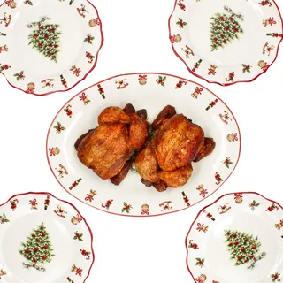 5tlg Lunch-Set Maestro Natale 4 Personen Speiseteller Servierplatte Weihnachten - Beige, Rot